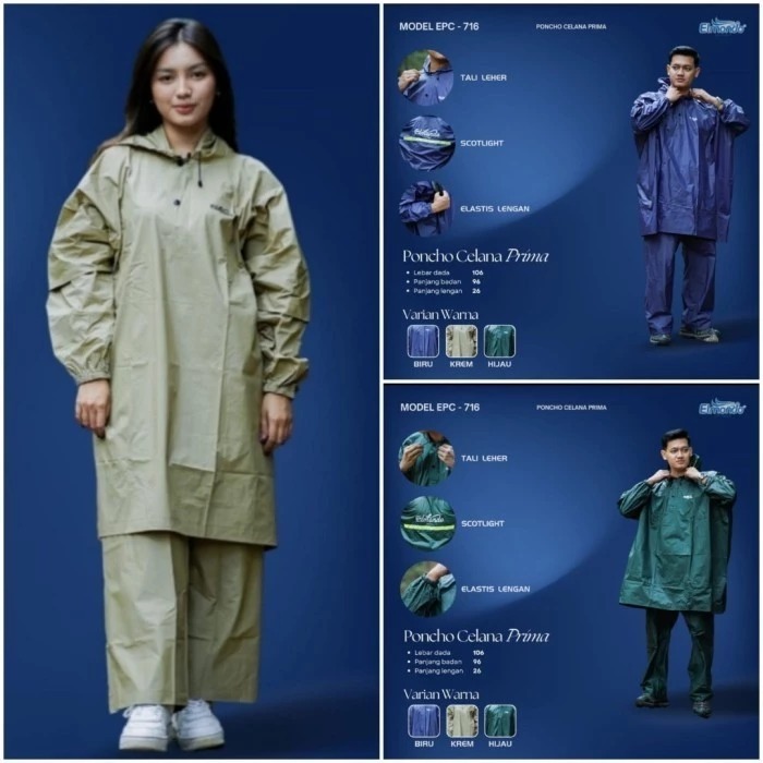 Jas Hujan Ponco Celana Elmondo Prima 716 Mantel Stelan Poncho Lengan Pria dan Wanita
